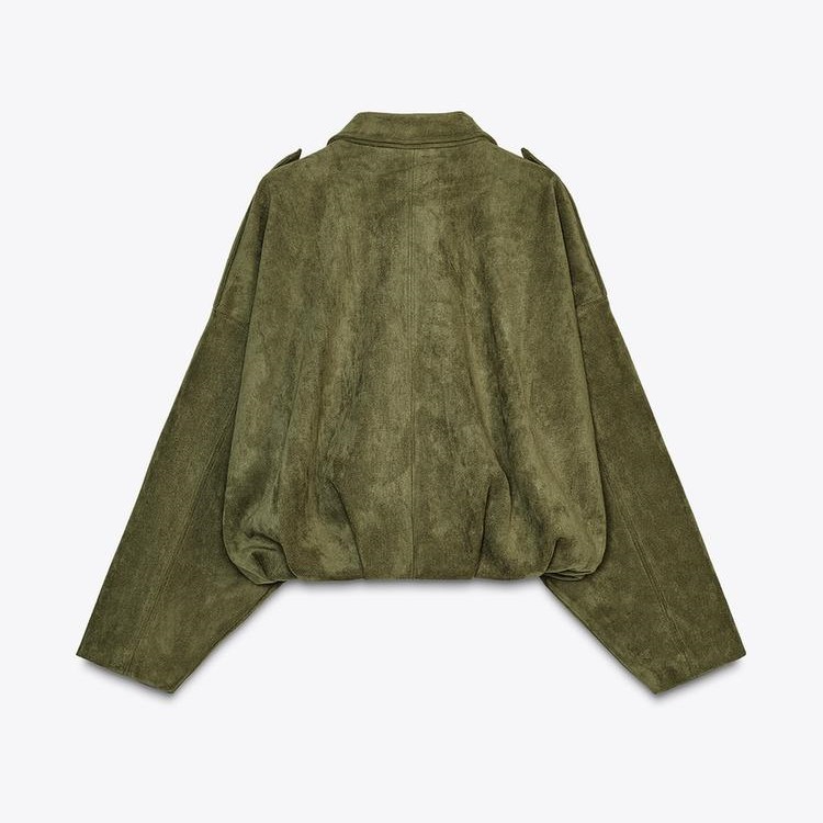 Women's Batwing Sleeve Lapel Suede Texture Effect Pilot Jacket - Image 6