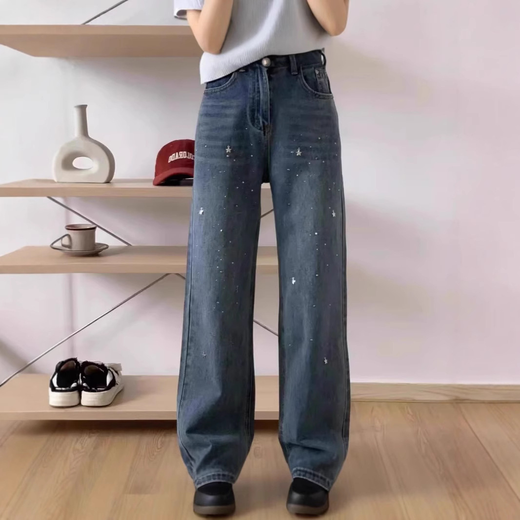 Light Blue Narrow Wide Leg Jeans Straight Spring - Image 7