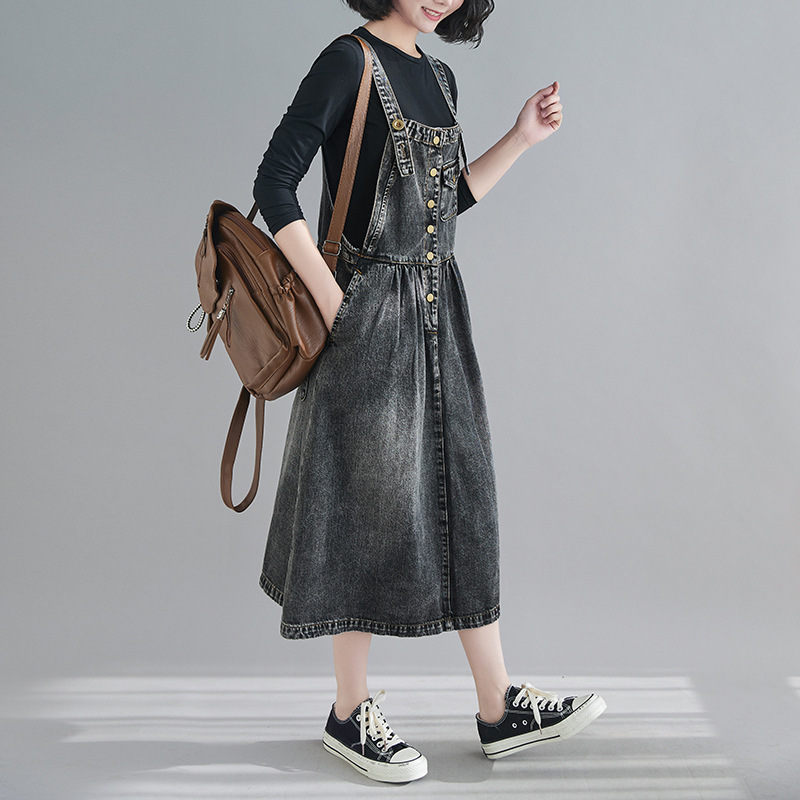 Denim Suspender Skirt Dress Denim Skirt - Image 3