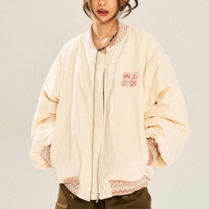 Ethnic Jacquard Stitching Thick Quilted Couple Baseball Uniform Jacket