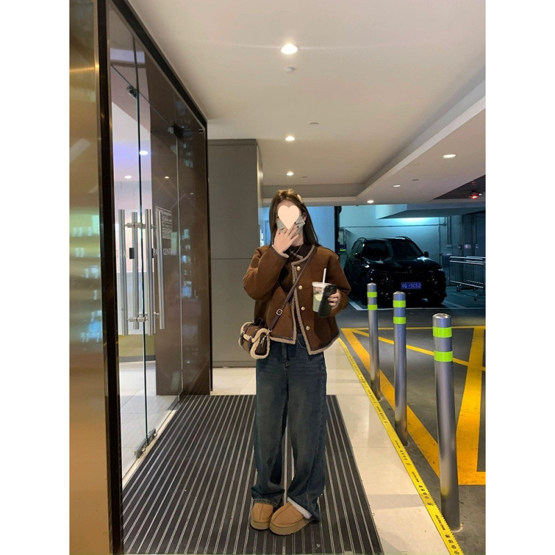 Cashmere Suede Fur Integrated Maillard Long-sleeved Coat For Women - Image 6