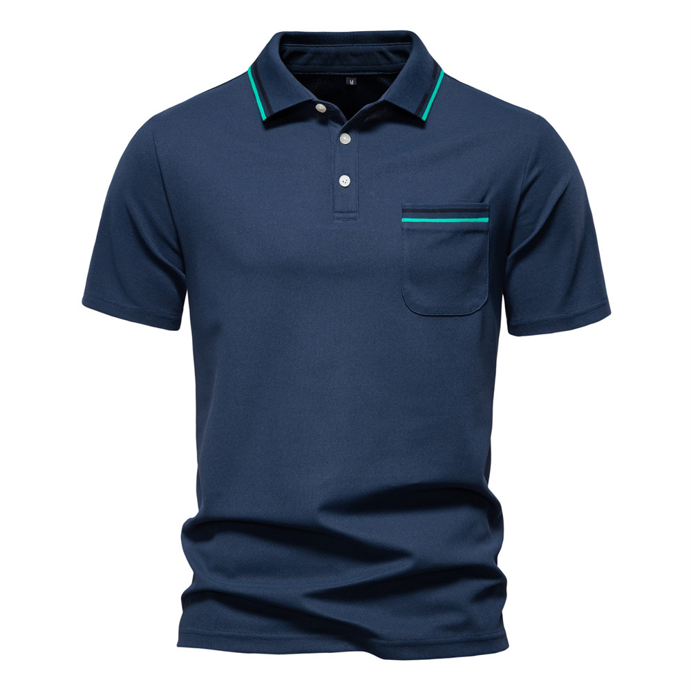 Short-sleeved Polo Shirt Striped Lapel Business Casual Top Men - Image 7