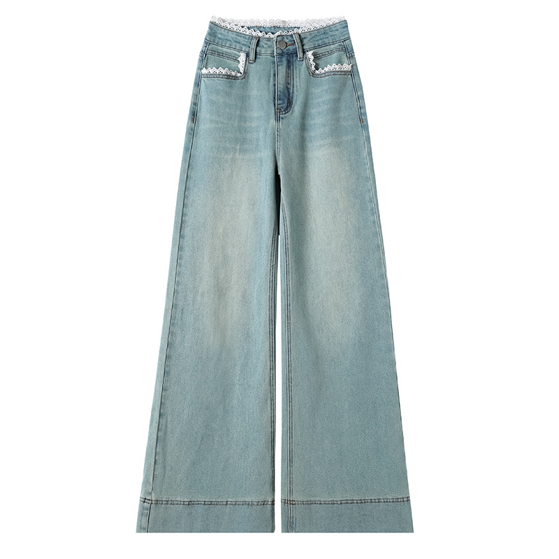 Women's Lace-trim Wide-leg Jeans - Image 7