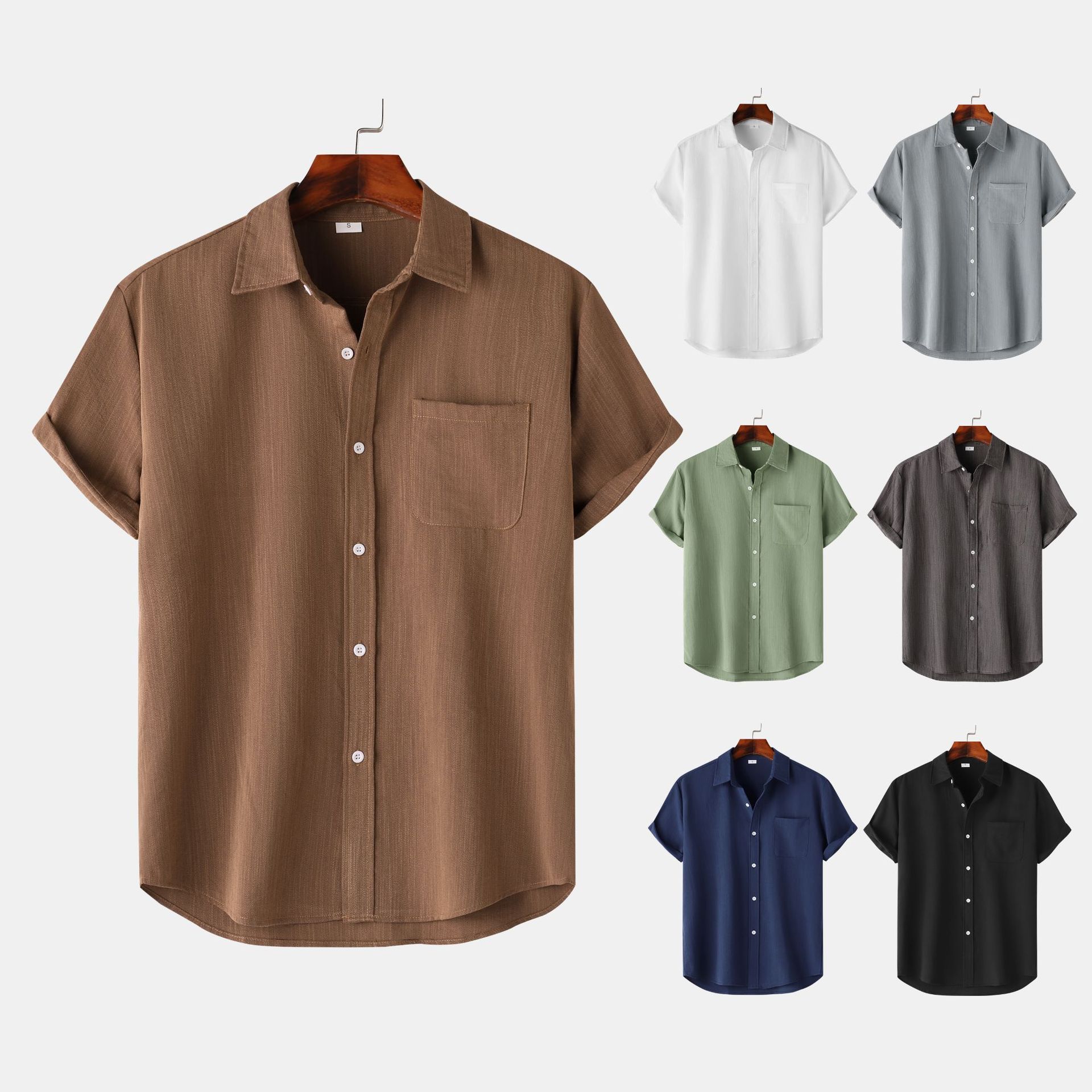 European And American Summer Short Sleeve Casual Cardigan Men's Shirt