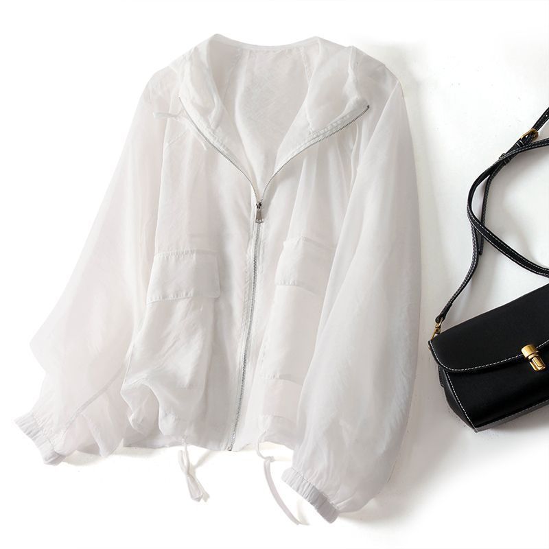 Lightweight Breathable Sun Protection Clothing Women's Spring Loose Top Trendy Hooded Drawstring Thin Coat - Image 4