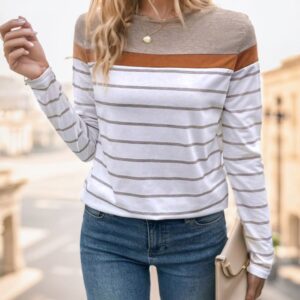 Women's Round Neck Striped Long Sleeve T-Shirt